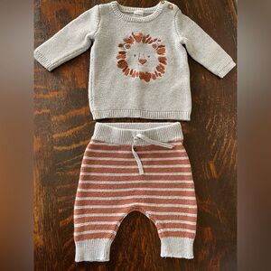 CARTER’S Gray and Brown Striped Size 3M Baby Lion Knit Sweater Outfit